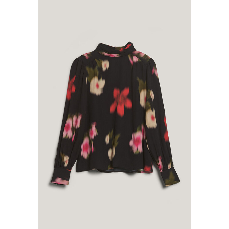 HALENKA GANT FLORAL PRINT MOCK NECK BLOUSE BLACK