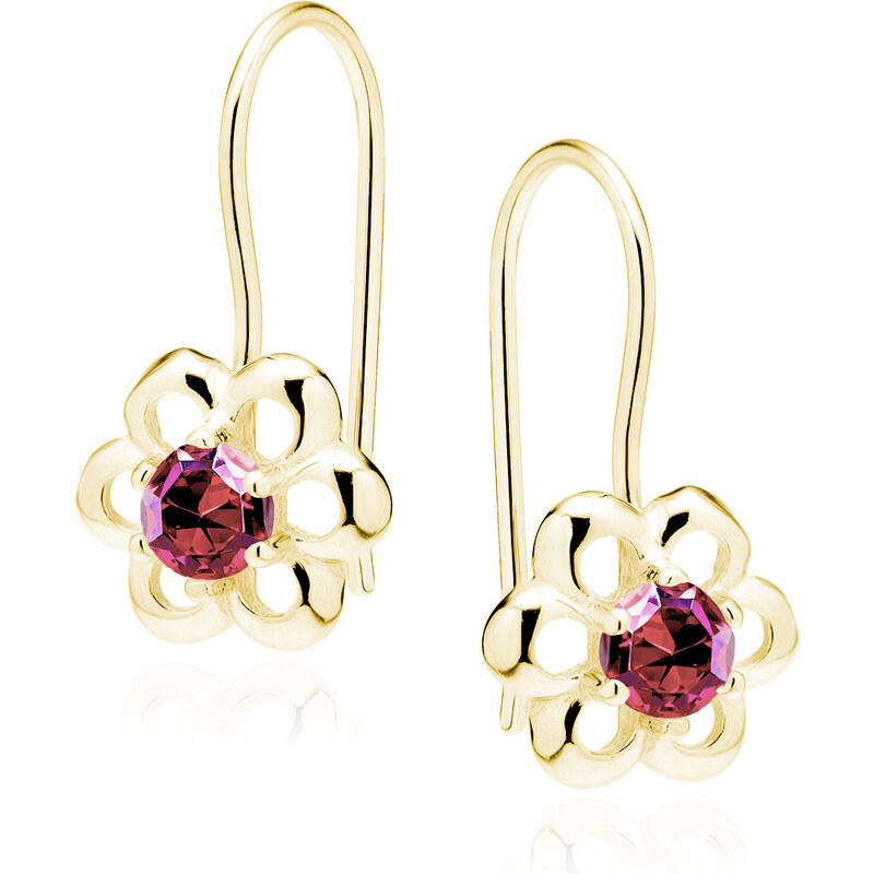 LUNICA Stříbrné květinkové náušnice GOLD RUBY
