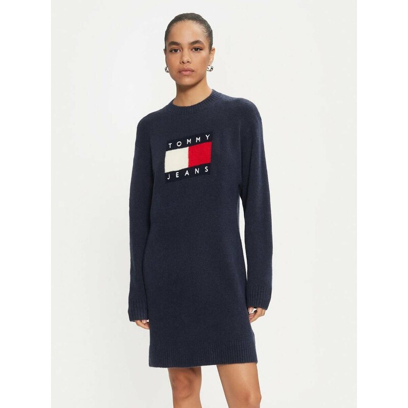 Tommy Jeans dámské modré úpletové šaty