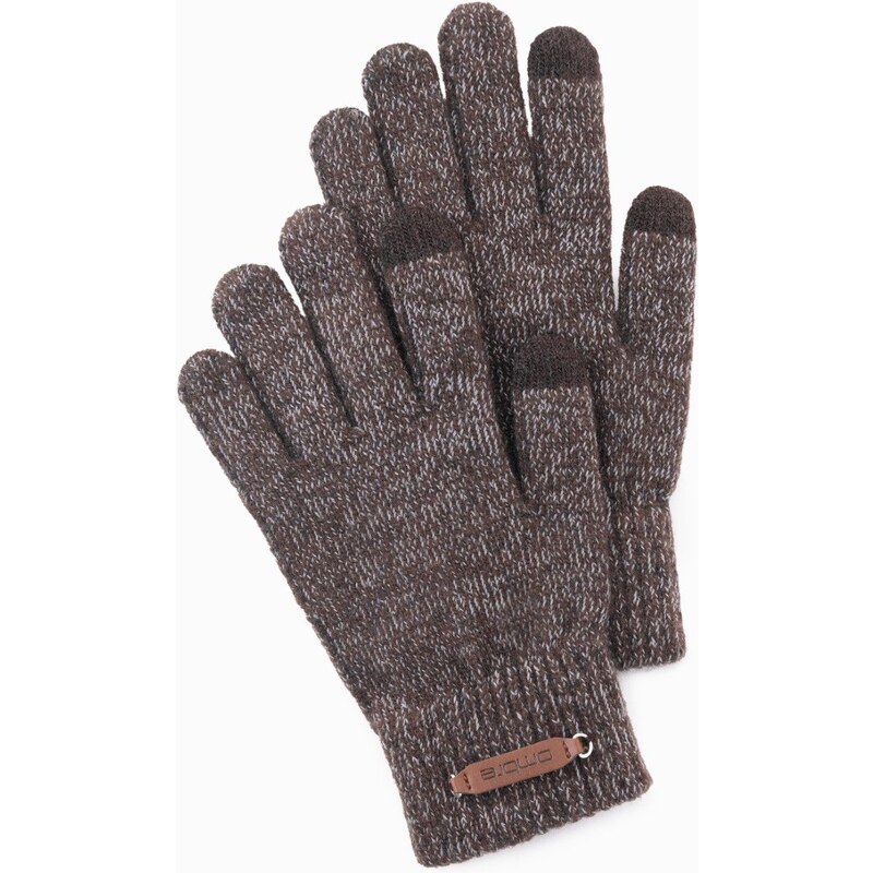 Ombre Mens knitted gloves with wool - brown melange