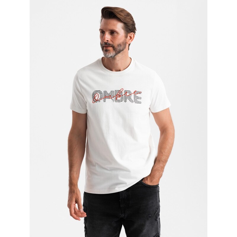 Ombre Mens cotton t-shirt with double printed logo - white