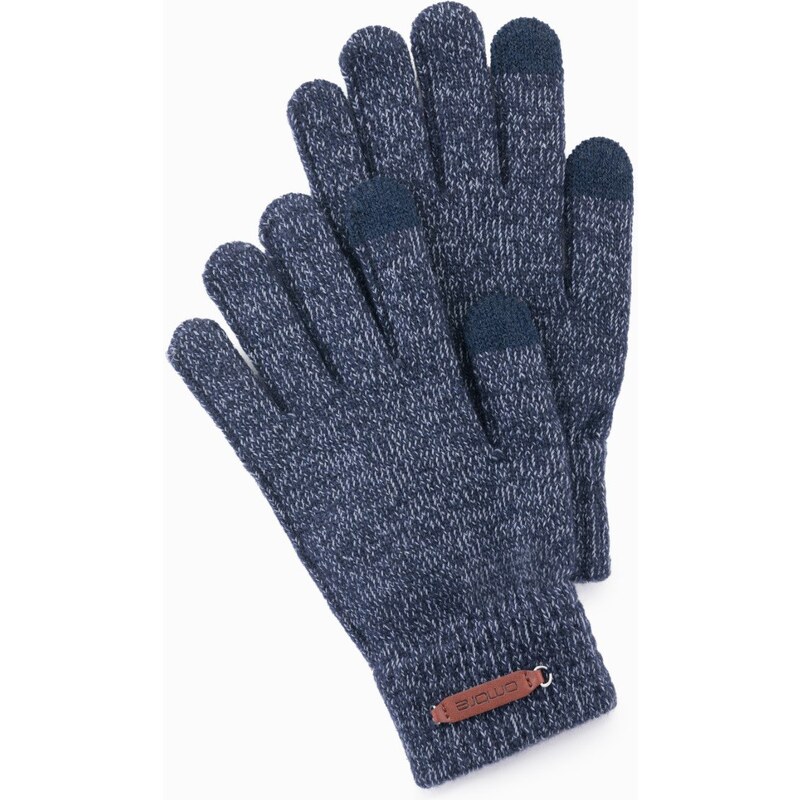 Ombre Mens knitted gloves with wool - navy blue melange