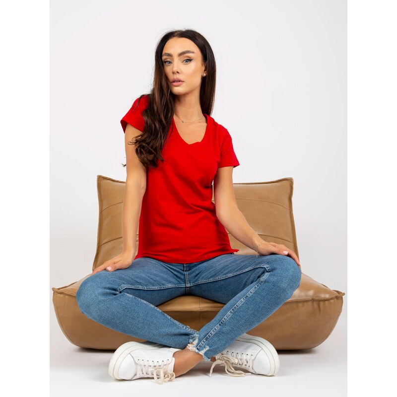 BASIC Feel Good Red cotton v-neck t-shirt