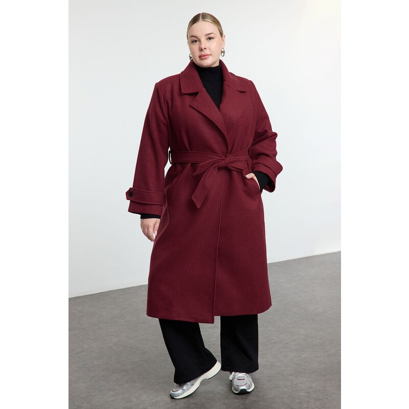 Trendyol Curve Claret Red Regular Fit Wide Collar Detailed Long Wool 107083547