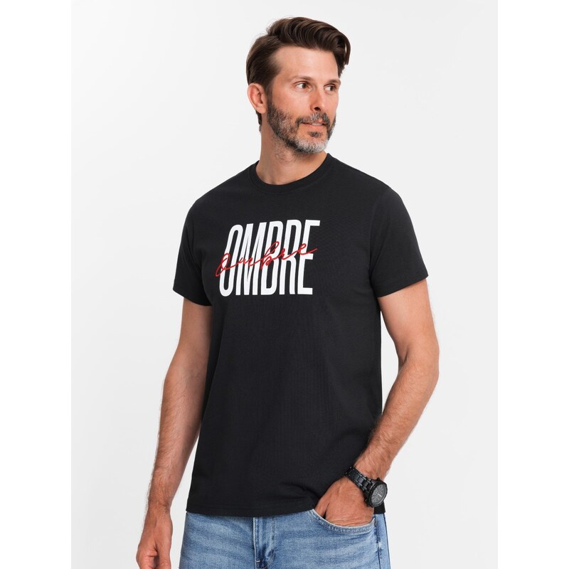 Ombre Mens cotton t-shirt with double logo - black