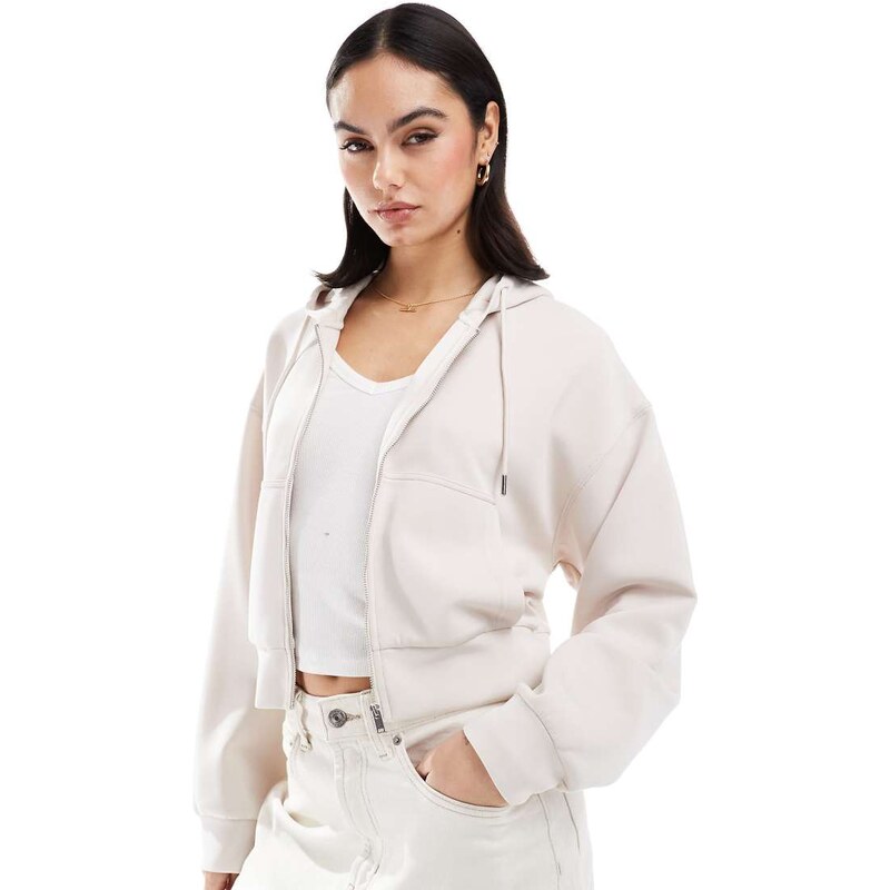Stradivarius soft touch hooded jacket in stone-Neutral