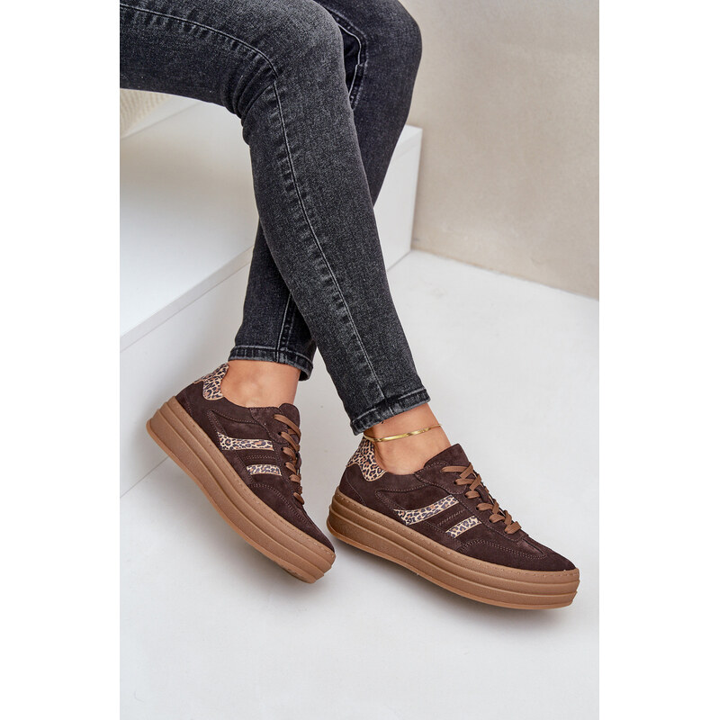 Zazoo N1176 Semišové Sneakersy Na Platformě Leopardí Čokoládové 102487724