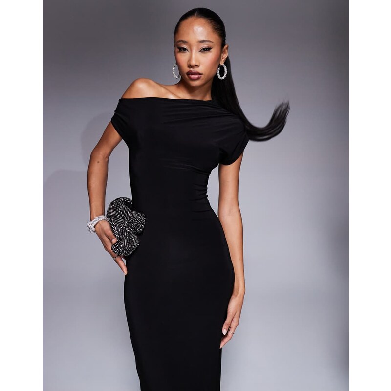 Kaiia exclusive double layered slinky drape off shoulder bodycon
