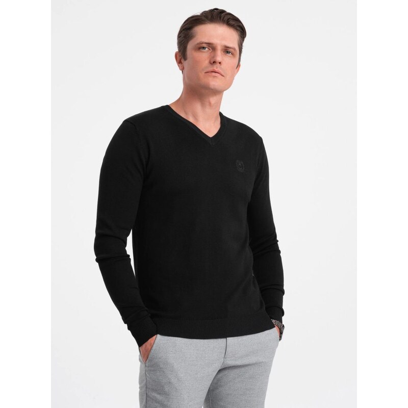 Ombre Clothing Klasický černý svetr s výstřihem do V V1 SWBS