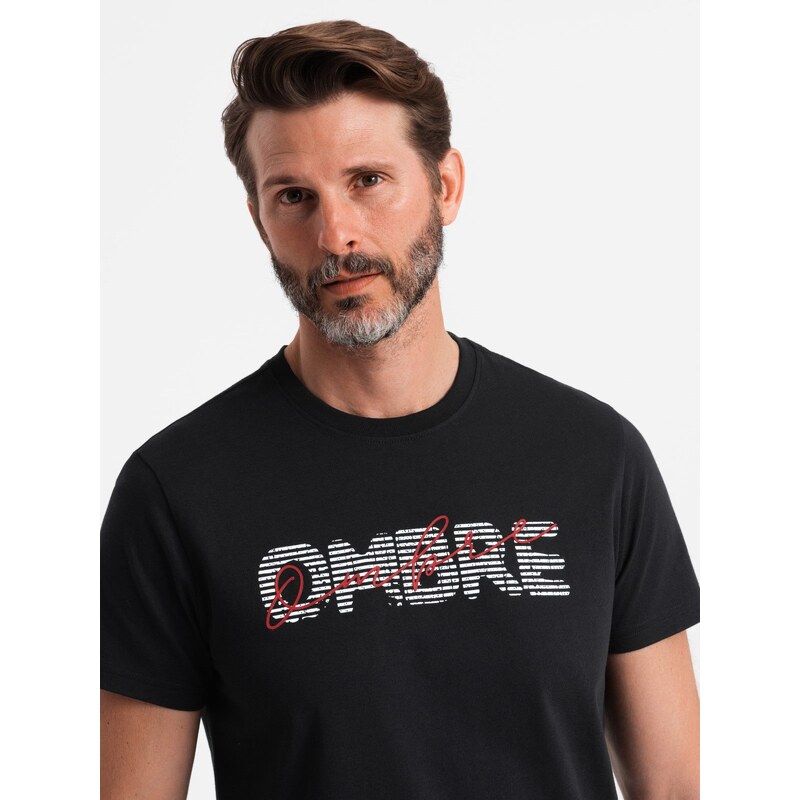 Ombre Mens cotton t-shirt with double printed logo - black