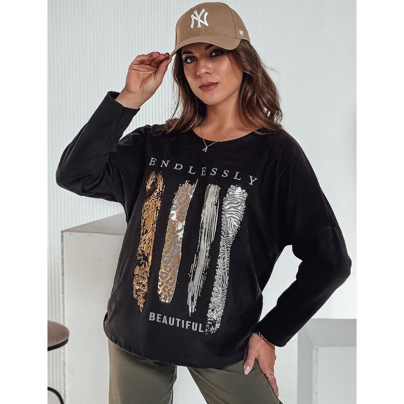 BASIC Černé dámské oversize tričko s dlouhým rukávem MODEZINE