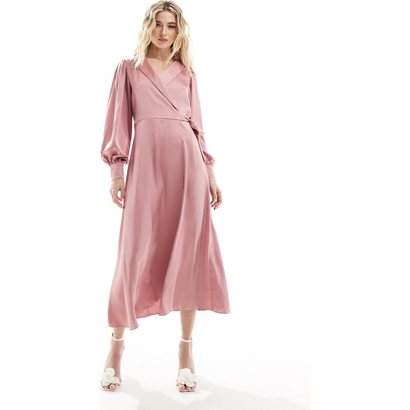 Vila wrap full maxi dress in dusty pink 102690863