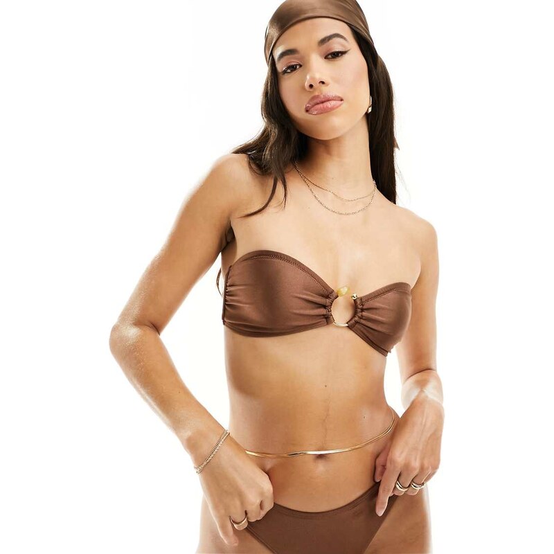 South Beach ring detail bandeau bikini in brown 102483211
