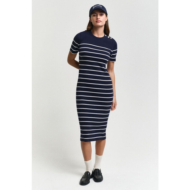 ŠATY GANT RIBBED BRETON DRESS EVENING BLUE