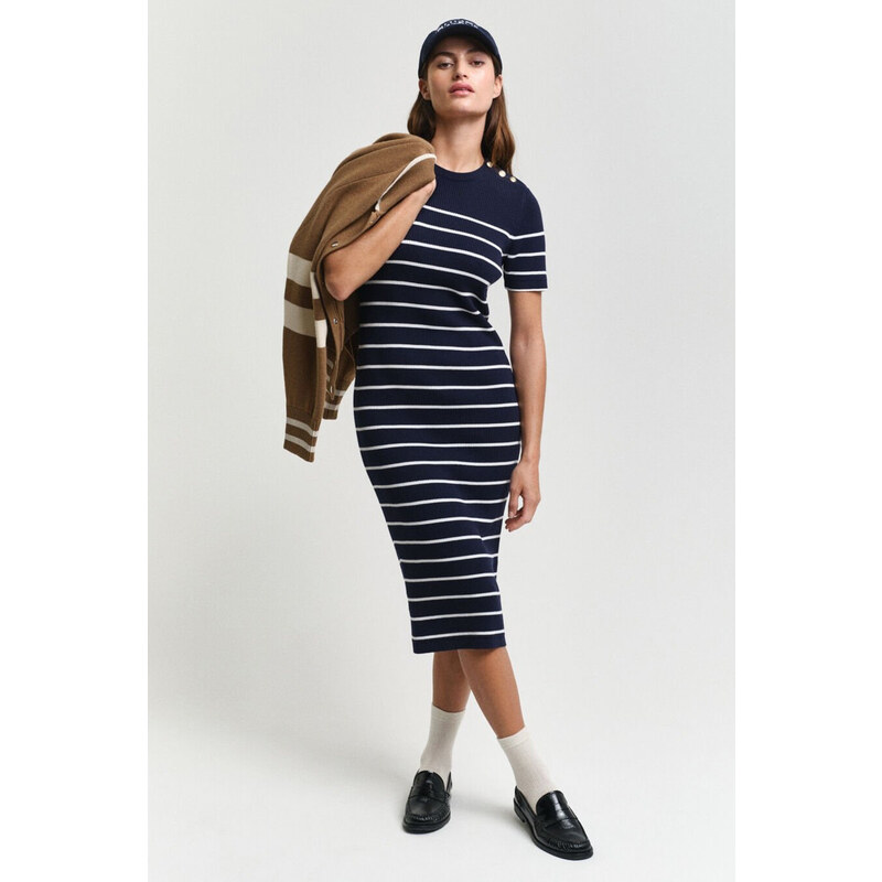 ŠATY GANT RIBBED BRETON DRESS EVENING BLUE