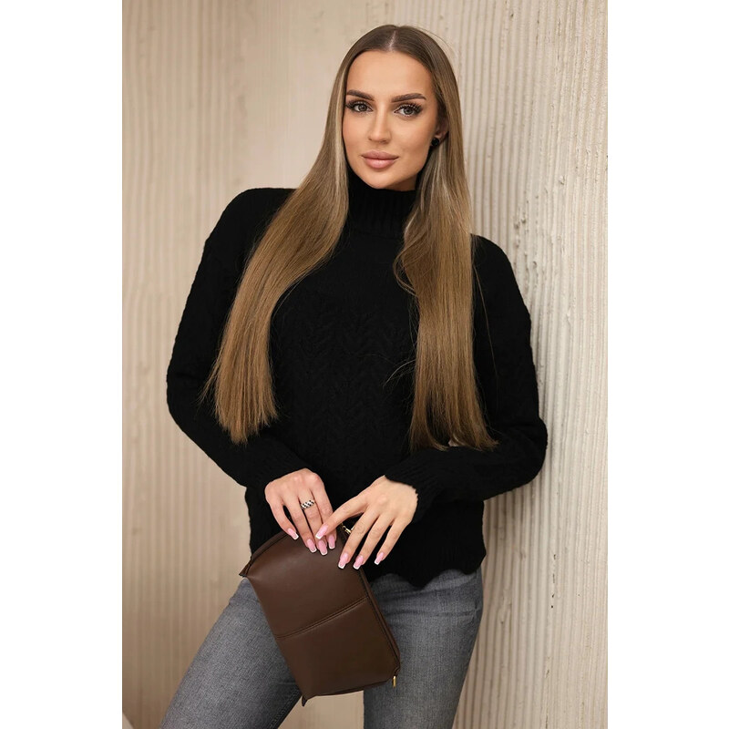 K-Fashion Svetr s ozdobným volánkem černý