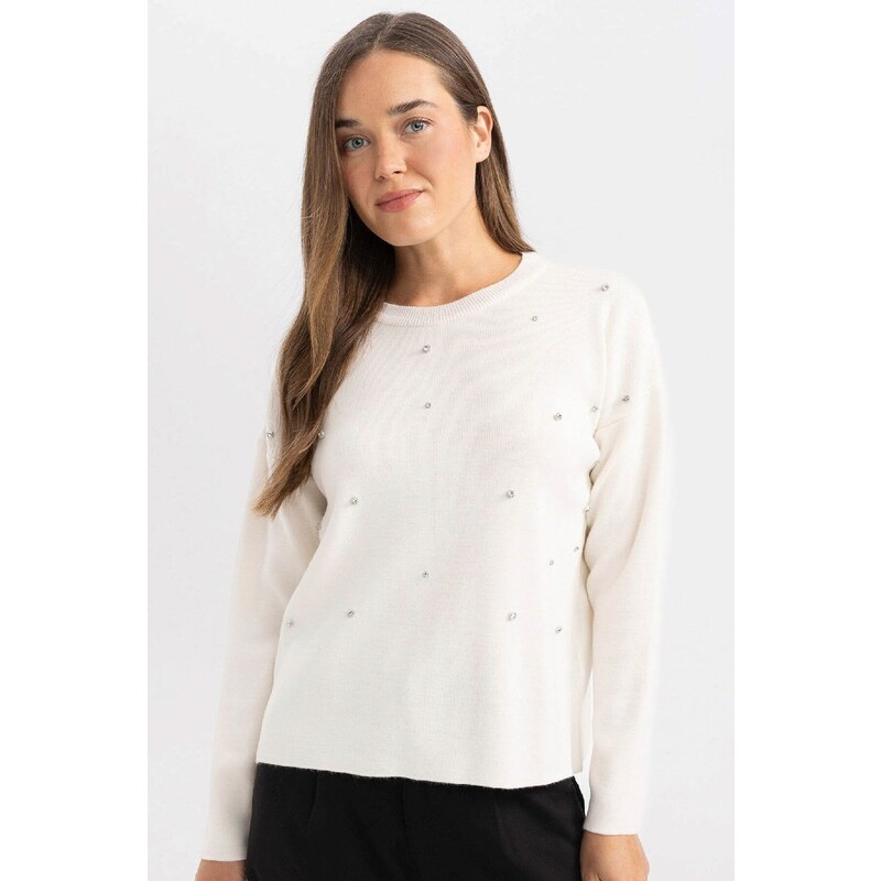 DEFACTO Regular Fit Crew Neck Stone Knitted Sweater 107079727