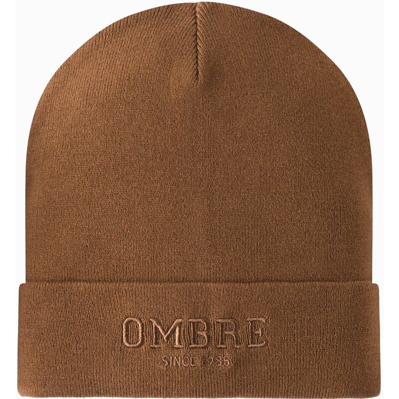 Ombre Mens knitted beanie with embroidered inscription - brown