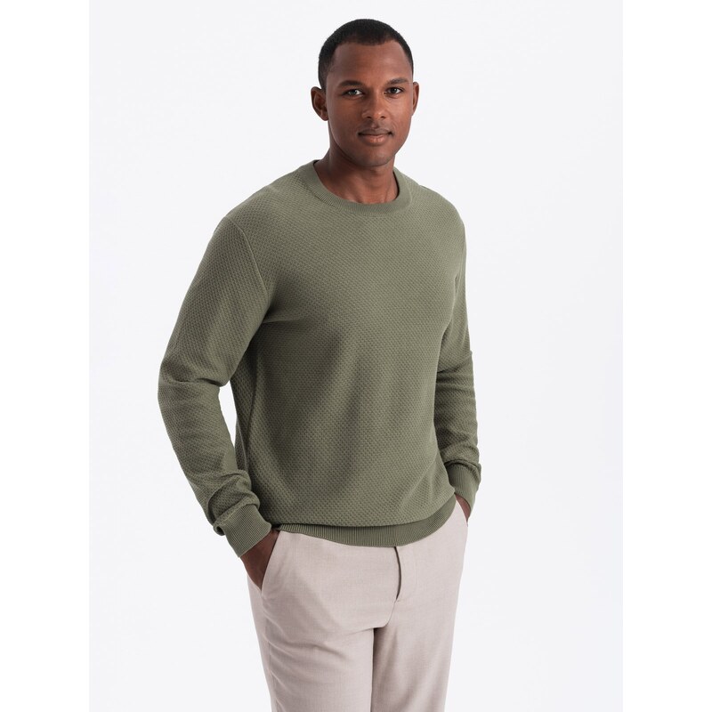 Ombre Mens RELAXED FIT knit sweater in diamond weave - olive