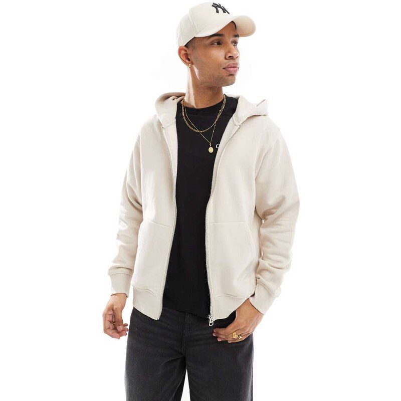 Jack & Jones oversized 400gsm heavyweight zip hoodie in cream