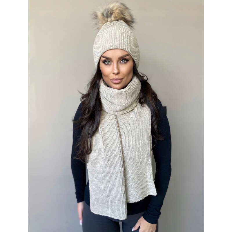 Fashionweek Dámský zimní set čepice a šála set: čepice s bambulí