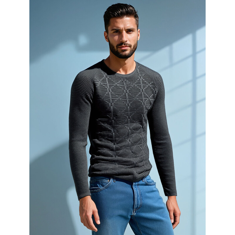 BASIC Elegantní pánský tmavě šedý svetr WX2305