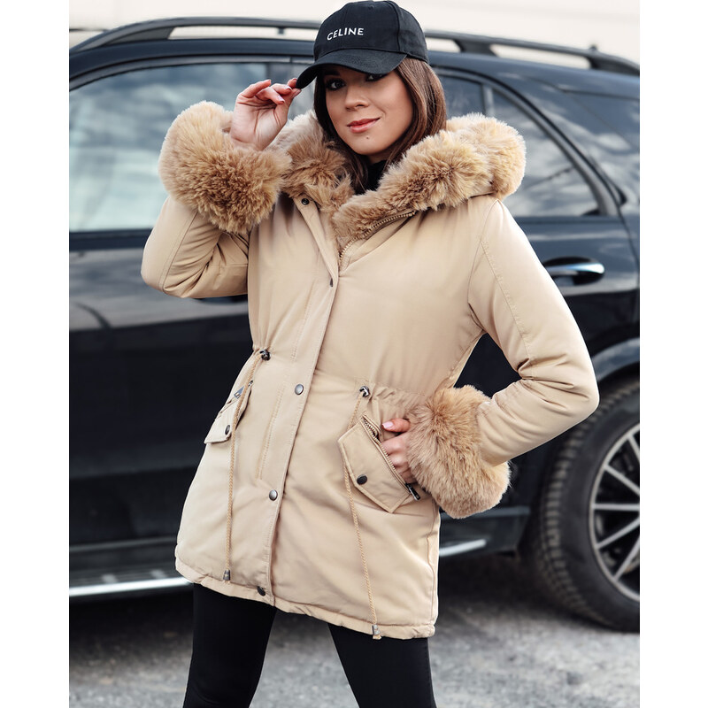 BASIC Béžová dámská parka s kožíškem CHARMFUR 102567619