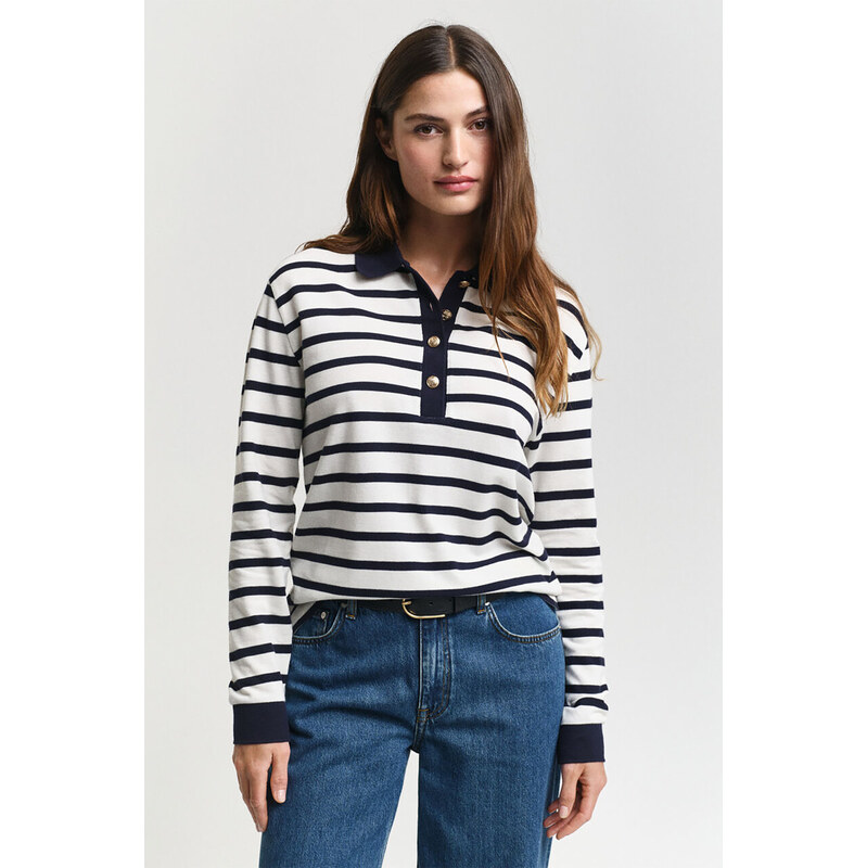 POLOKOŠILE GANT BRETON STRIPE LS PIQUE POLO CREAM 102572614