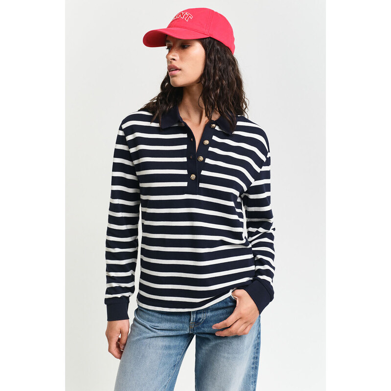 POLOKOŠILE GANT BRETON STRIPE LS PIQUE POLO EVENING BLUE