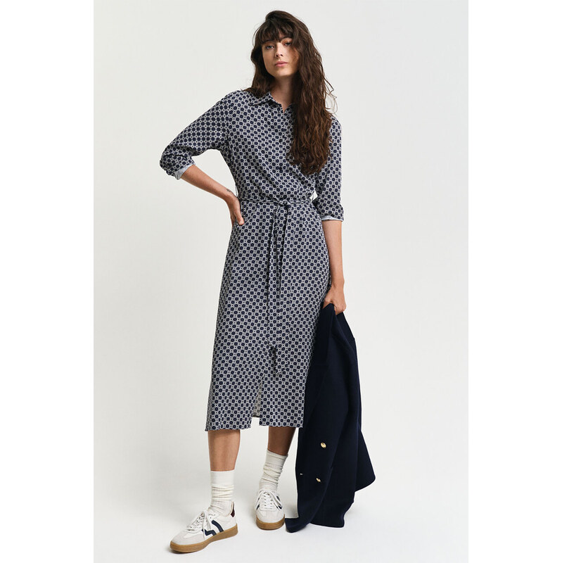 ŠATY GANT SLIM GEOMETRIC PRINTED SHIRT DRESS EVENING BLUE 102572618