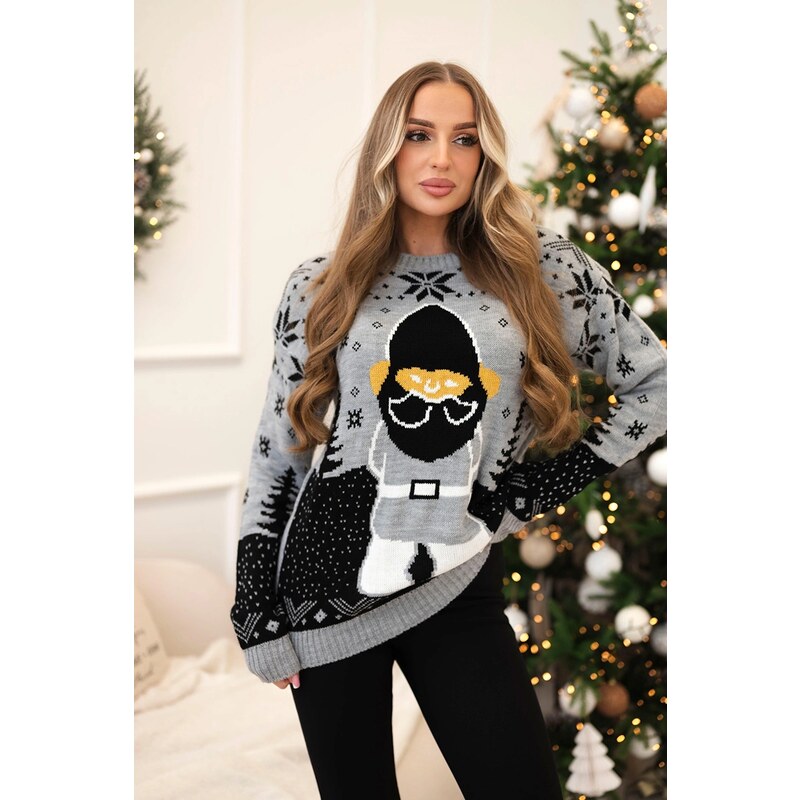 Kesi Vánoční svetr s Santa Claus šedou 102394787