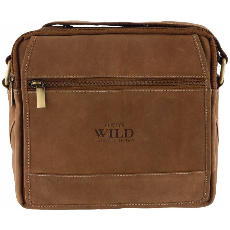 Always Wild Světle hnědá kožená messenger taška přes rameno [DH]