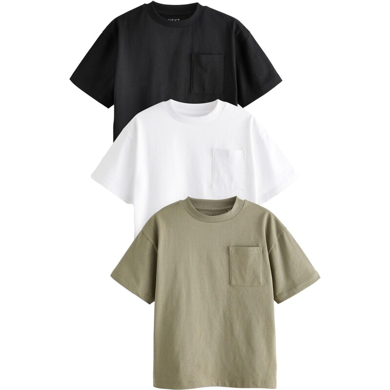 Next Tričko khaki / černá / bílá