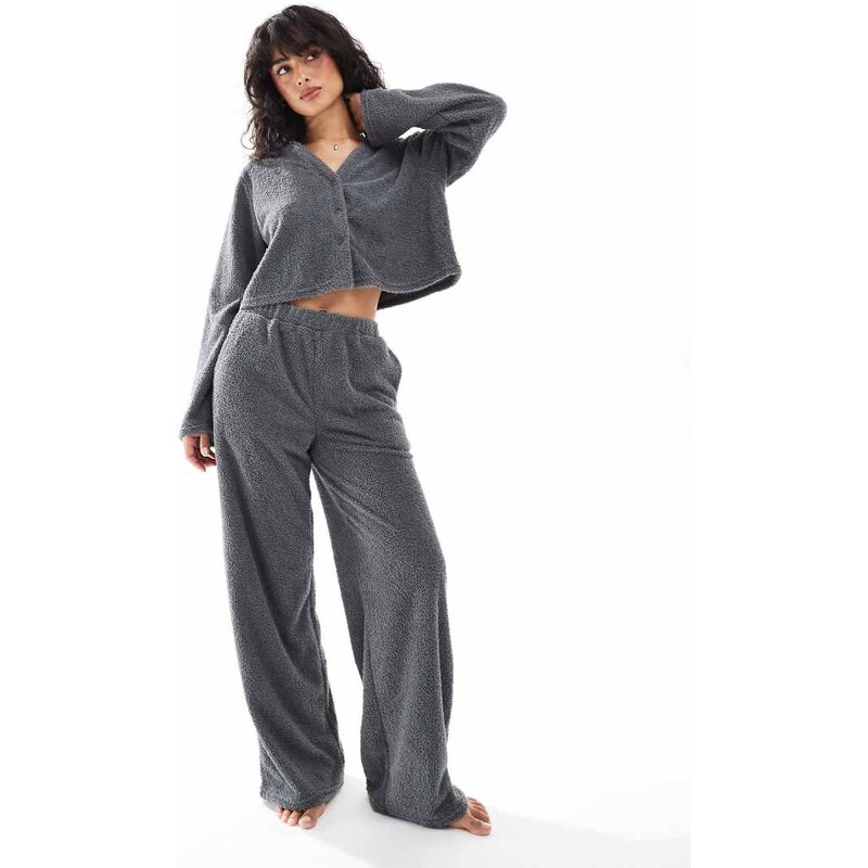 Loungeable soft fuzzy straight leg pants in grey-Brown