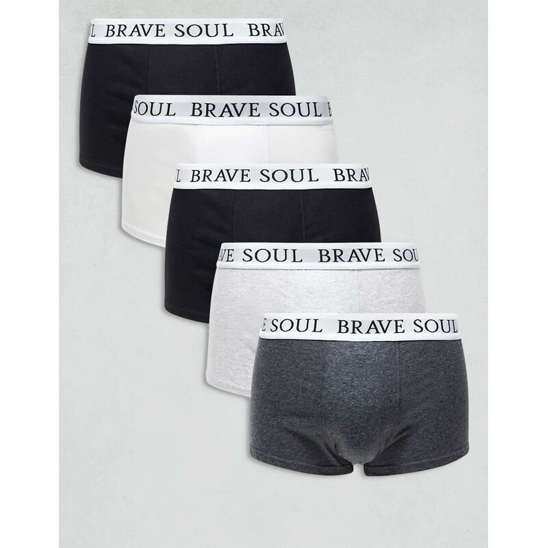 Brave Soul 5 pack boxers with logo waistband in black, grey, white 115735027