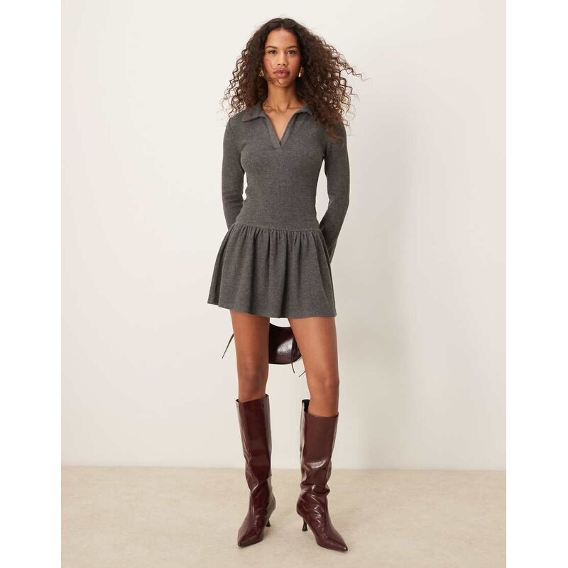 ASOS DESIGN polo super soft dropped waist dress in grey 102643749