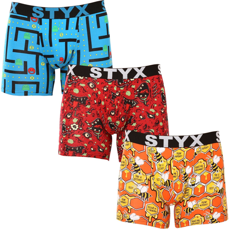 3PACK pánské boxerky Styx long art sportovní guma vícebarevné