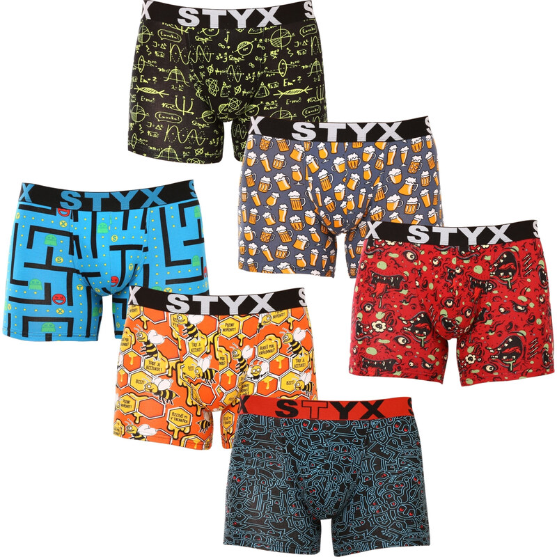 6PACK pánské boxerky Styx long art sportovní guma vícebarevné