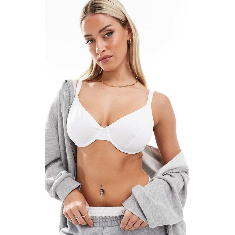 ASOS DESIGN Fuller Bust Mila cotton underwired bra in white