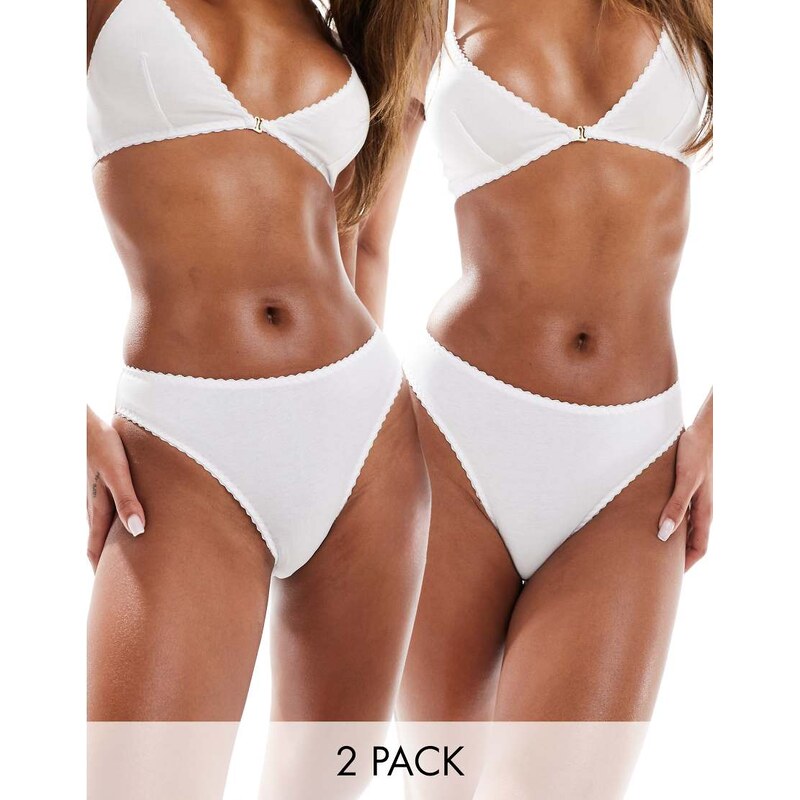 ASOS DESIGN 2 pack Mila cotton brazilian brief in white 115535338