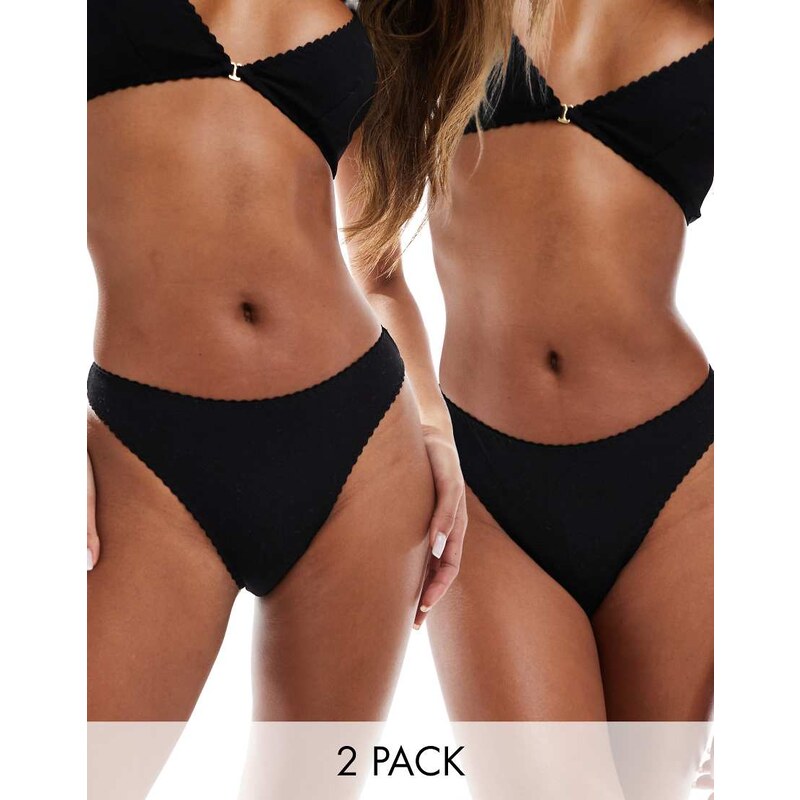 ASOS DESIGN 2 pack Mila cotton brazilian brief in black 103458554