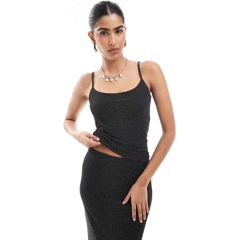 Vero Moda mix & match cami top co-ord in black glitter 102656216