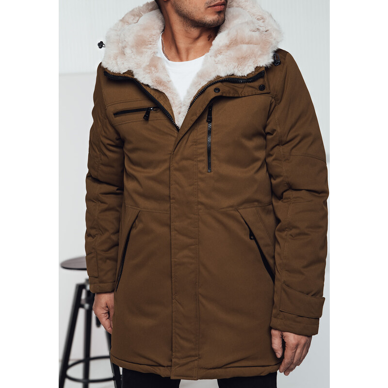 BASIC Pánská hnědá zimní parka s kapucí 102659274