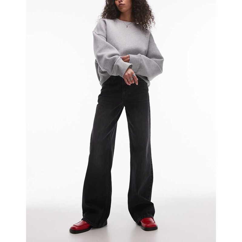 Topshop mid rise wide leg jean in washed black