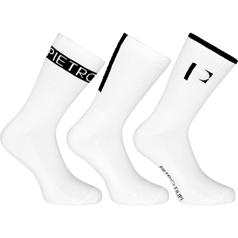 3PACK ponožky Pietro Filipi sportovní vysoké bílé (3POB4)