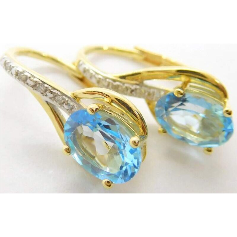 Klenoty Budín Diamantové náušnice s modrými topazy BLUE TOPAZ