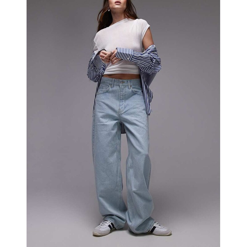 Topshop Skater lowslung jean in bleach-Blue