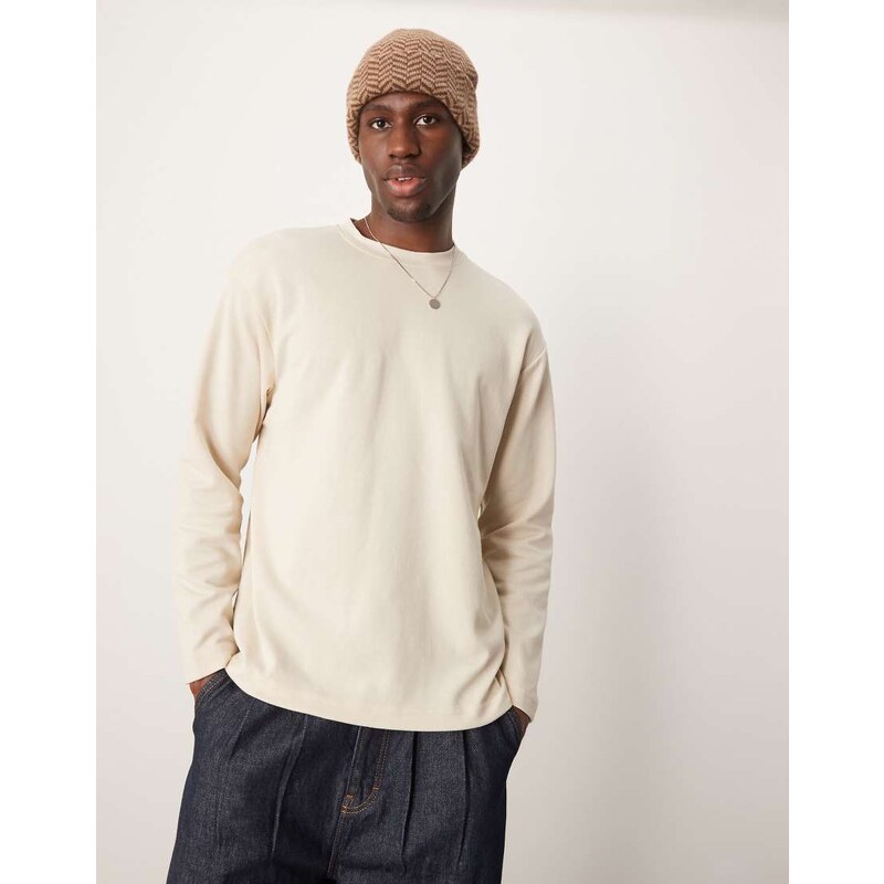 Selected Oscar oversized long sleeve t-shirt in cream-White