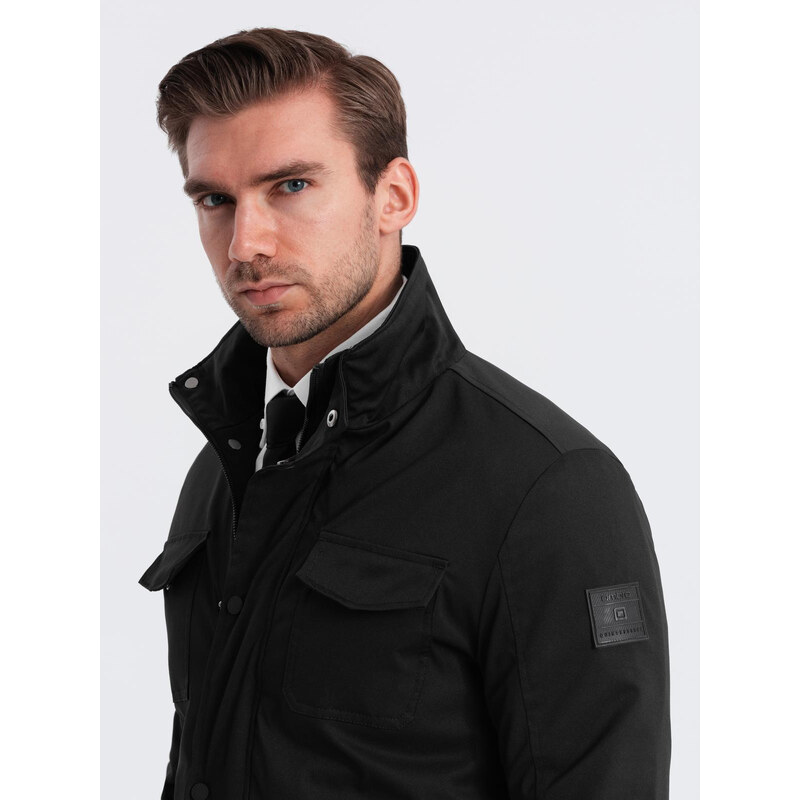 Ombre Clothing Pánská lehká bunda s vysokým límcem a kapsami - černá V1 OM-JALP-0167