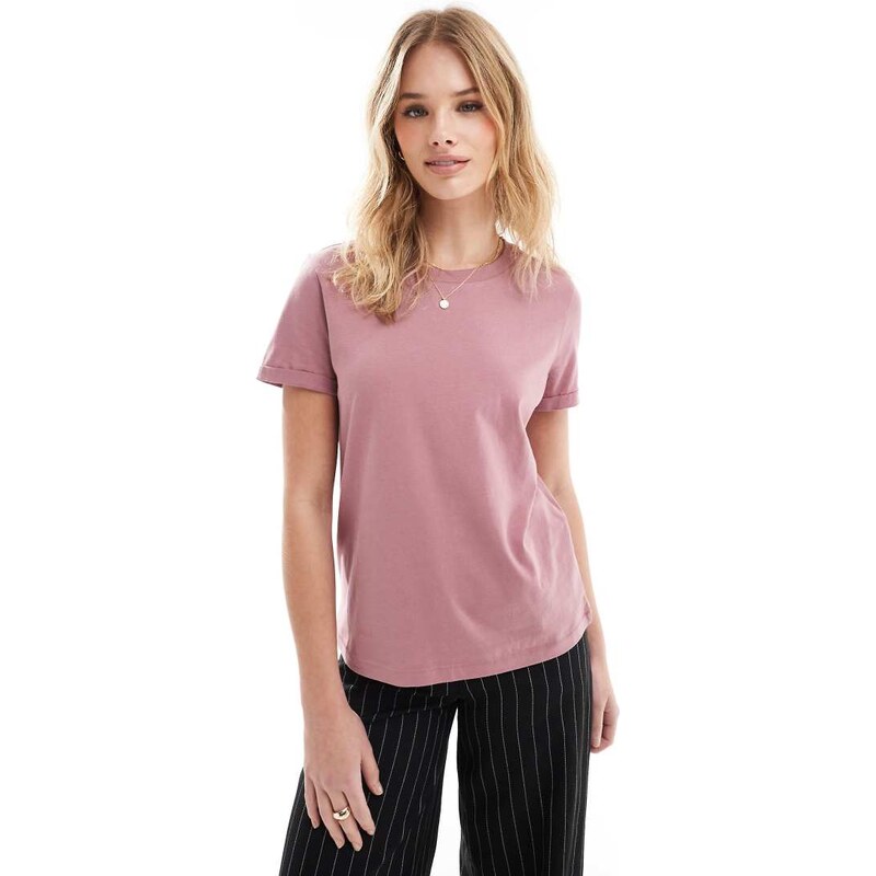 Vero Moda t-shirt with fold up in rose pink